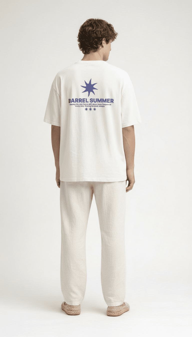 SUMMER TEE BLUE ON WHITE - Barrel Brand