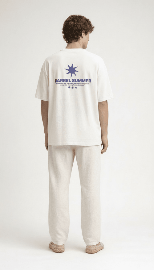 SUMMER TEE BLUE ON WHITE - Barrel Brand